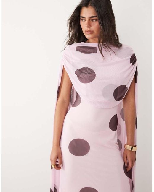 ASOS Pink Mesh Maxi Dress With Scarf Drape Detail