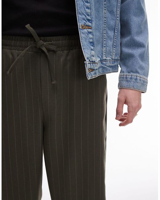 Pantaloni a fondo ampio kaki con motivo gessato di Topman in Black da Uomo
