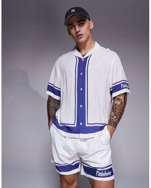 ASOS Overhemd Met Reverskraag En Tekstprint in het Blue voor heren
