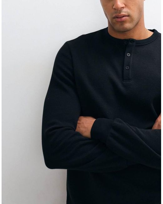 ASOS Blue Regular Fit Long Sleeve T-shirt With Henley for men