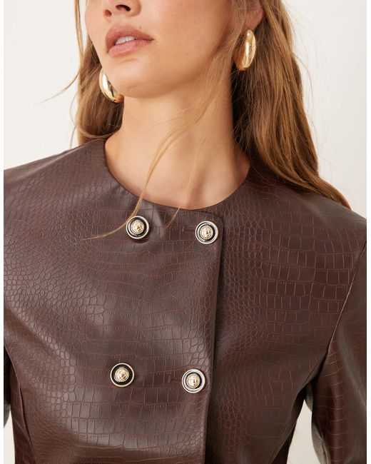 Blazer d'ensemble croisé à col montant en pu effet croco - chocolat ASOS en coloris Brown
