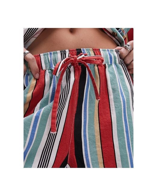 TOPSHOP Red Striped Linen Shorts
