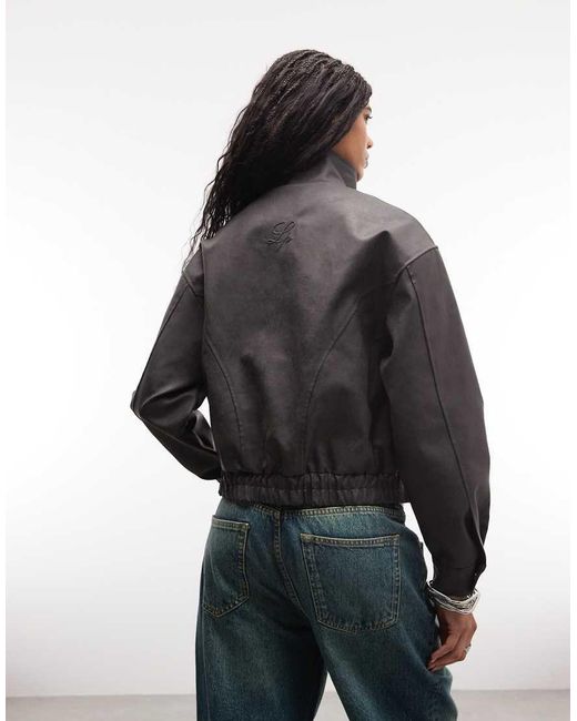 Liquor N Poker Black Boxy Textured Funnel Neck Jacket