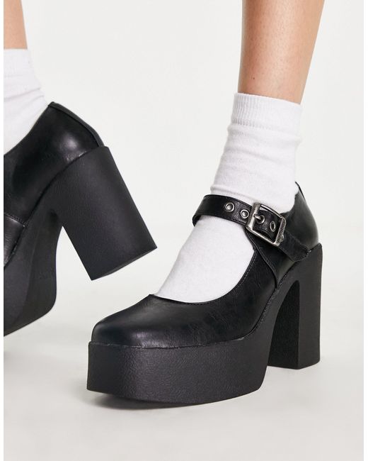LAMODA Platform Heel Mary Jane Shoes in Black | Lyst