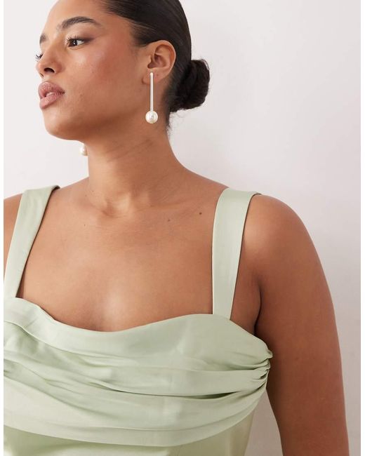ASOS Green Asos Design Curve Bridesmaids Satin Draped Bust Maxi Dress With Column Skirt