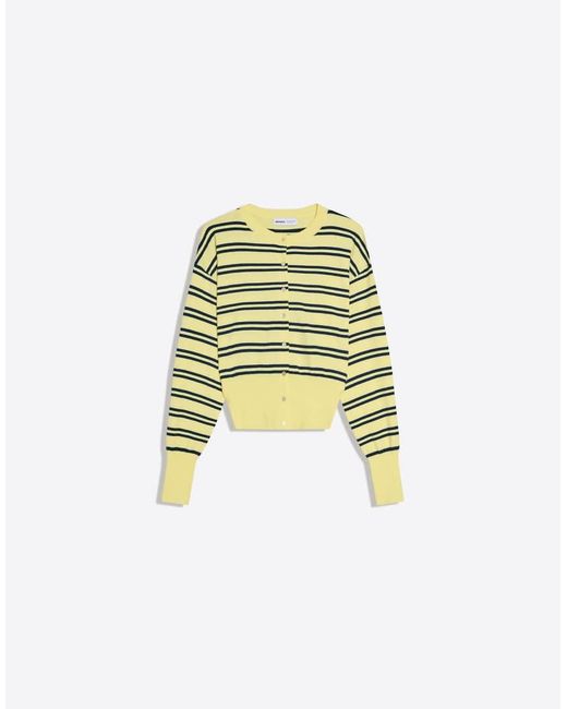 Bershka Yellow Round Neck Button-up Cardigan