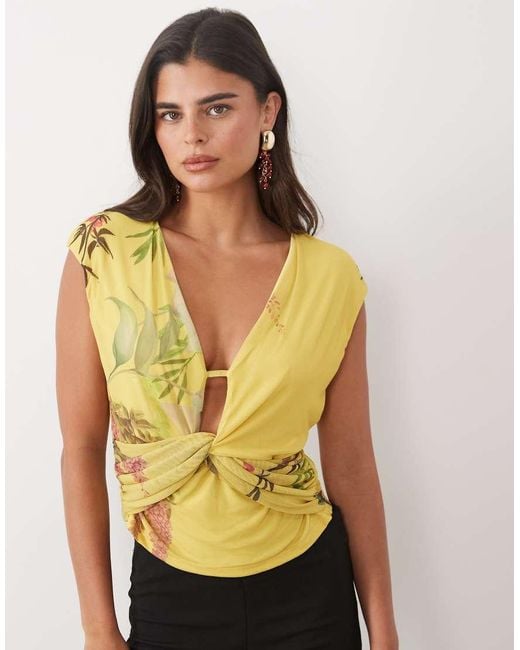 ASOS Yellow Plunge Drape Cap Sleeve