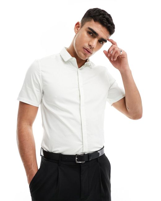 ASOS White Wedding Slim Sateen Shirt With Penny Collar for men