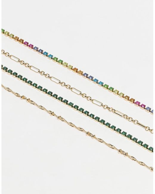 ASOS Set Van 4 Fijne Armbanden Met Veelkleurige Sprankelende Siersteentjes in het White