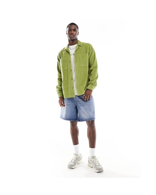ASOS Green Cord Overshirt With Revere Collar for men