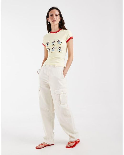 ASOS White Disney Ringer Baby Tee With Minnie Mouse Chart Print