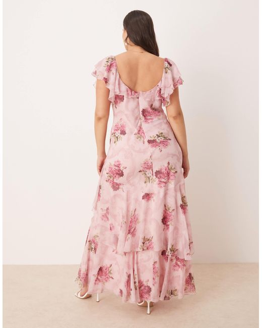 ASOS Pink Asos Design Curve Ruffle Maxi Dress With Flutter Sleeves