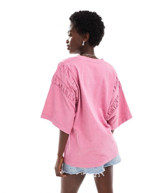 ASOS Pink Oversized T-shirt With Ruched Sleeve Detail