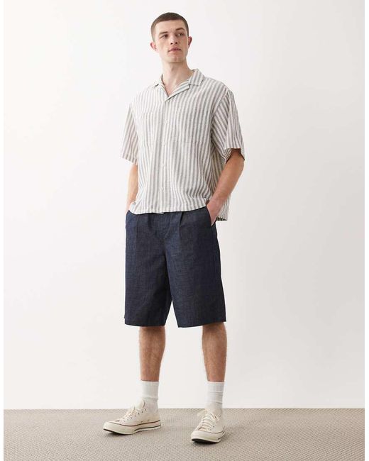 ASOS Gray Boxy Oversized Crochet Stripe Shirt for men