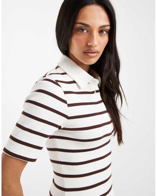 ASOS White Ribbed Shrunken Polo Top