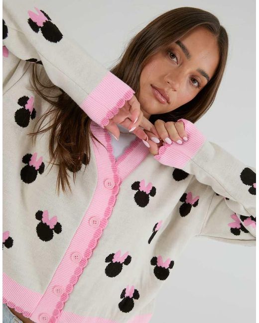Skinnydip London Gray Disney Minnie Mouse Ecru Knitted Cardigan