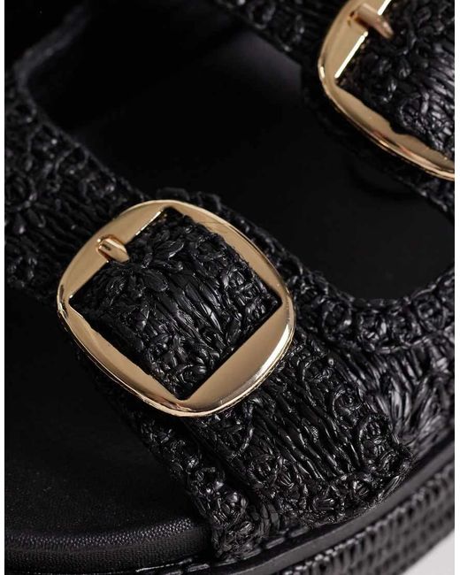 South Beach Black Double Buckle Platform Sandals