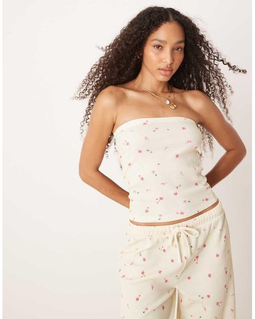 ASOS White Long Line Waffle Bandeau Co-rd
