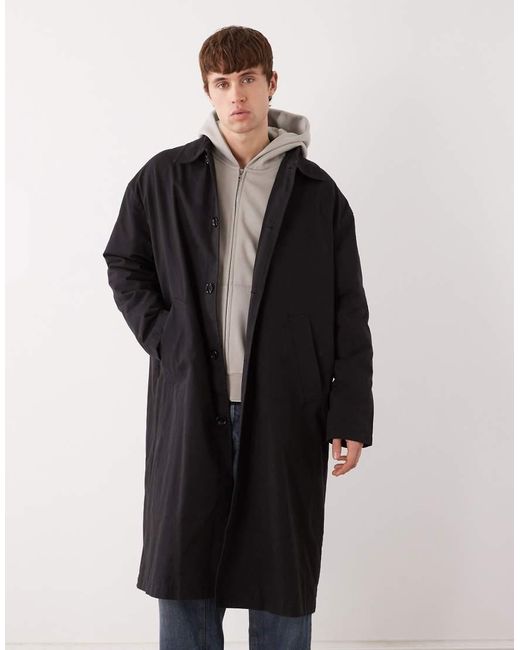 Weekday Black Longline Car Coat for men
