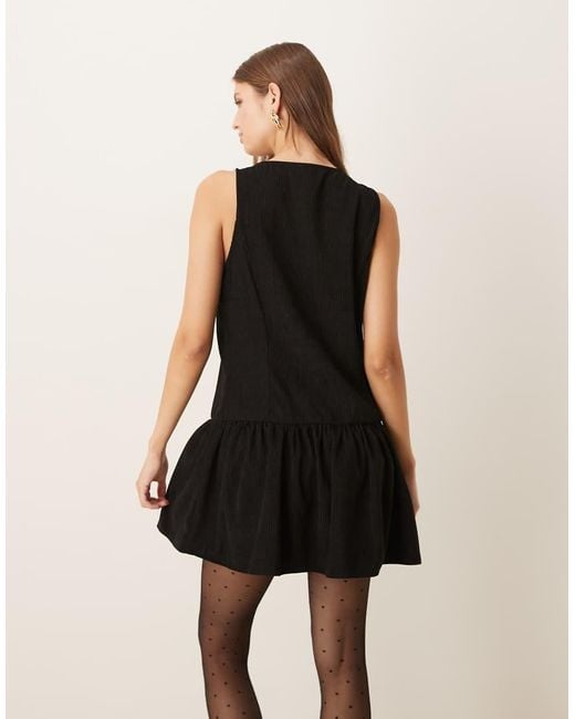 ASOS Natural Cord Slash Neck Button Down Dropped Waist Mini Dress
