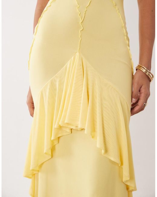 ASOS Natural Mesh Ruffle Maxi Dress