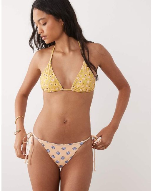 Billabong Brown Shell Print Tie Side Bikini Bottoms
