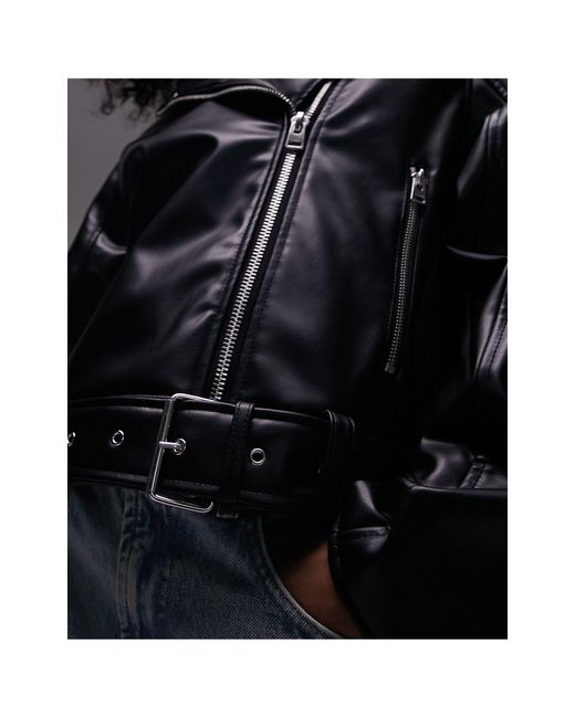 TOPSHOP Black Faux-leather Biker Jacket