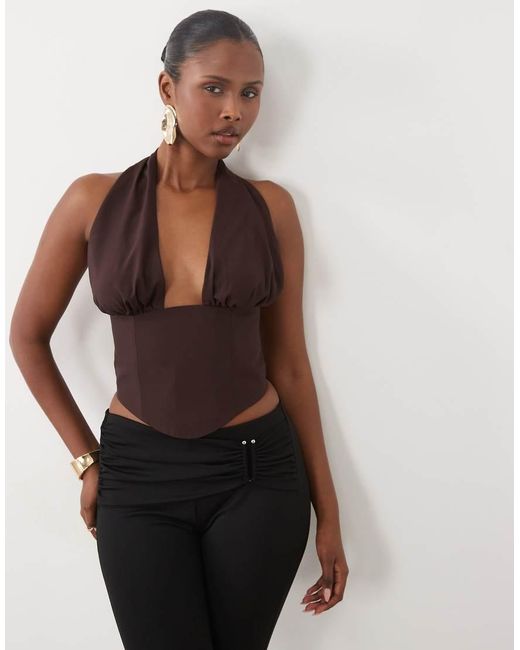 Missy Empire Brown Missy Empire Halterneck Plunge Corset Top