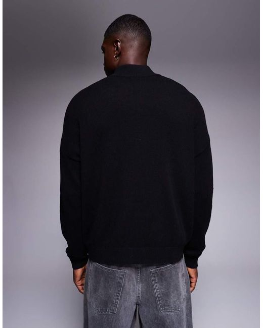 ASOS Blue Oversized Knitted Lambswool Half Zip Jumper for men