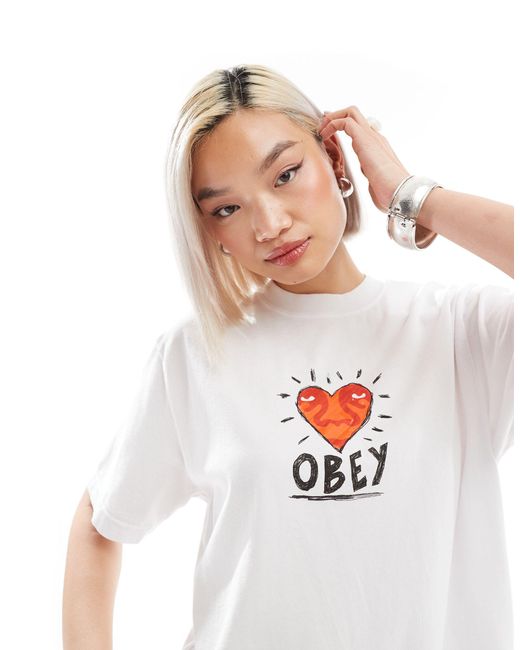 Obey White Heart Graphic Short Sleeve T-shirt
