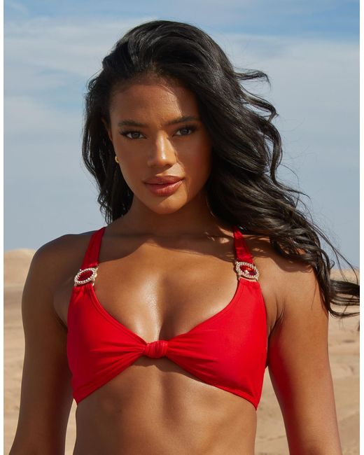Moda Minx Red X Savannah-shae Richards Knot Front Bikini Top