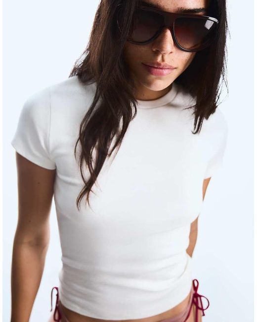 Bershka White Short Sleeve Crew Neck T-shirt