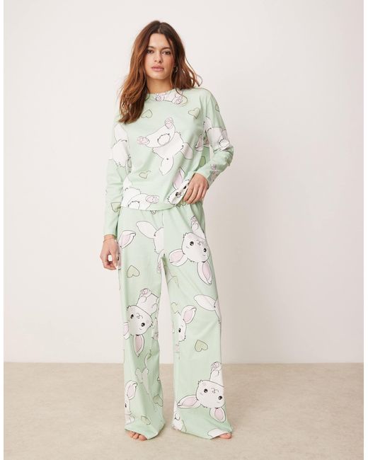 ASOS Natural Bunny Long Sleeve Top & Trouser Pyjama Set