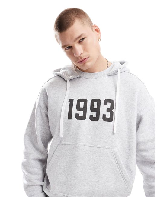 Cotton On White Boxy Fit Hoodie With 1993 Print for men