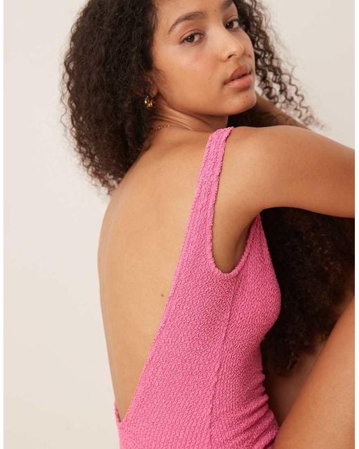 Costume Da Bagno Stropicciato Con Scollo Ampio Sul Retro di Mango in Pink