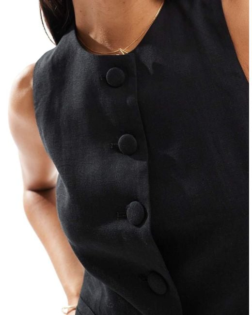 New Look Black Longline Linen Waistcoat