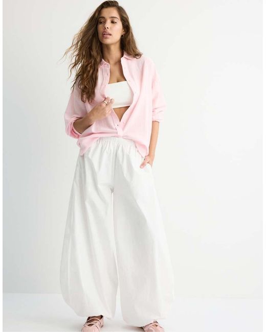 Stradivarius Blue Flowing Shirt With Linen