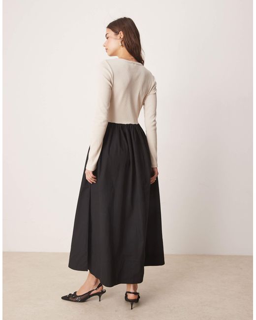 Robe longue 2-en-1 à manches longues en jersey et popeline - /crème Y.A.S en coloris Black
