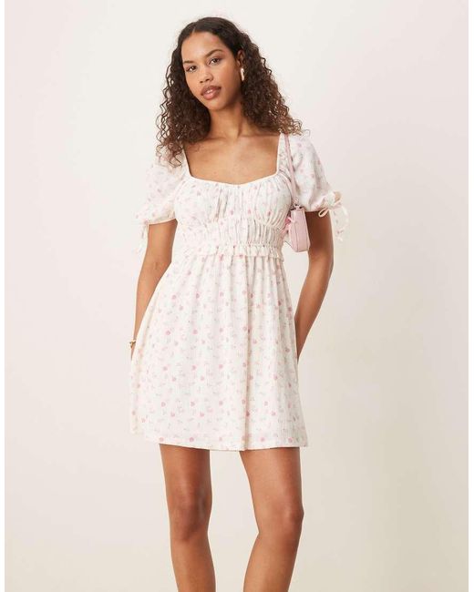 Gina Tricot Natural Puff Short Sleeve Mini Dress