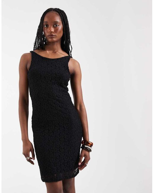 Vero Moda Black Stretch Floral Lace Sleeveless Slash Neck Mini Dress