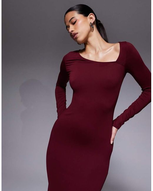 ASOS Purple Long Sleeve Asymmetric Neckline Maxi Dress