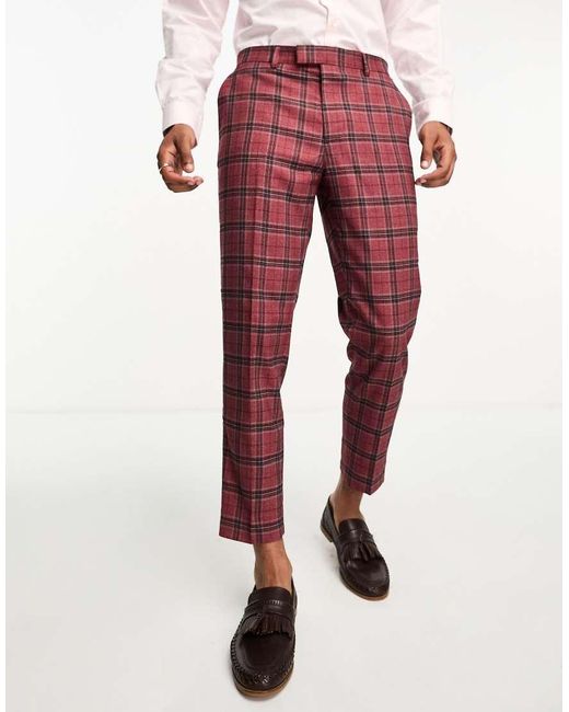 Harry Brown Red Skinny Cropped Suit Pants for men