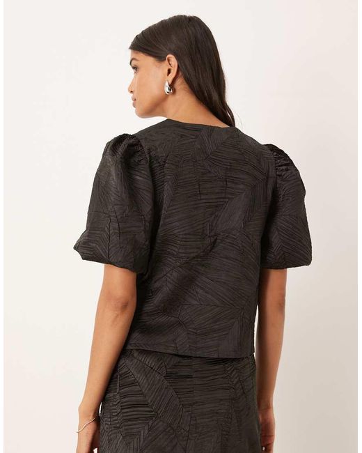 Y.A.S Black Puff Sleeve Jacquard Top