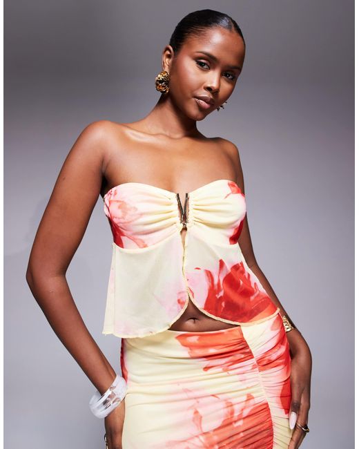Missy Empire Red Mesh Bandeau Split Front Top Co-ord