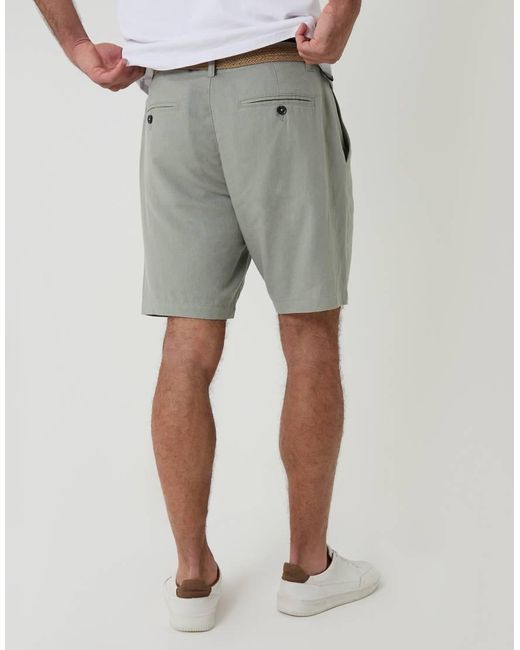 Threadbare Gray Linen Blend Shorts With Belt for men