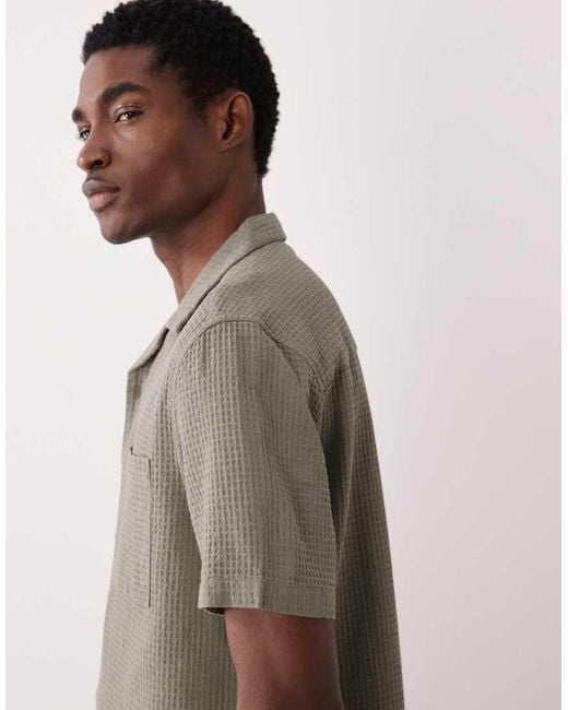 ASOS Green Regular Fit Revere Waffle Shirt for men
