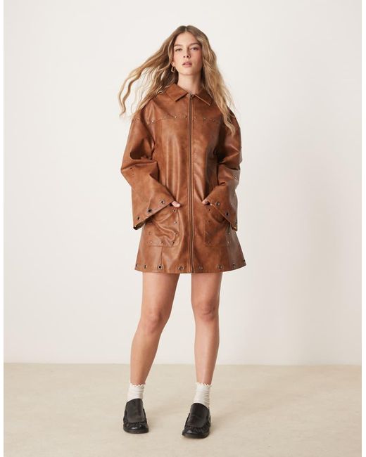 Transparent PU Belted Short Dress main image 1