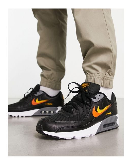Nike – air max 90 – schwarze sneaker mit doppeltem swoosh-spray-logo in Black für Herren