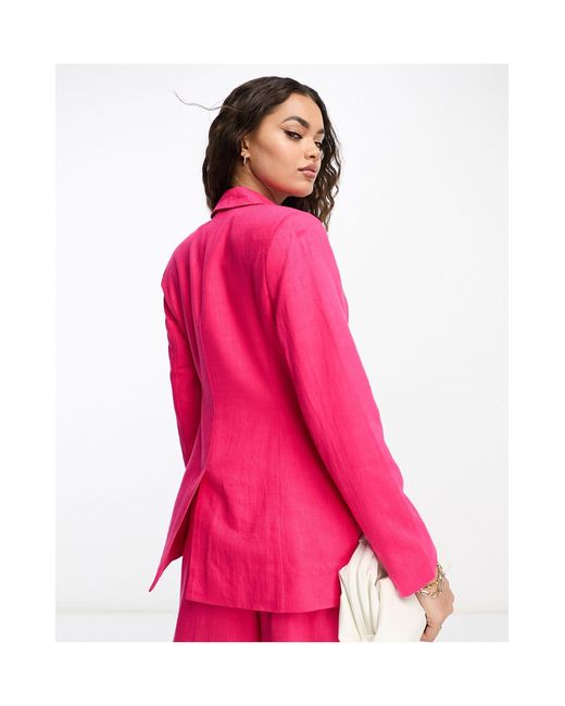 ASOS Petite Linen Double Breasted Suit Blazer in Pink