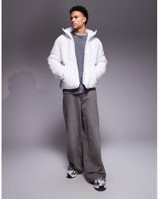 ASOS White High Shine Oversized Puffer Jacket for men